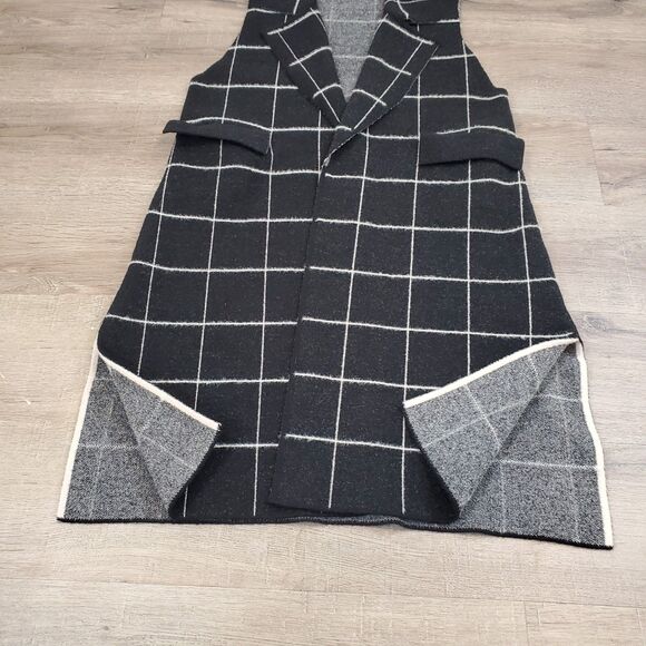 by Anthropologie Checkered Plaid Open Front Long Sweater Vest OS Preppy Career - Picture 3 of 11